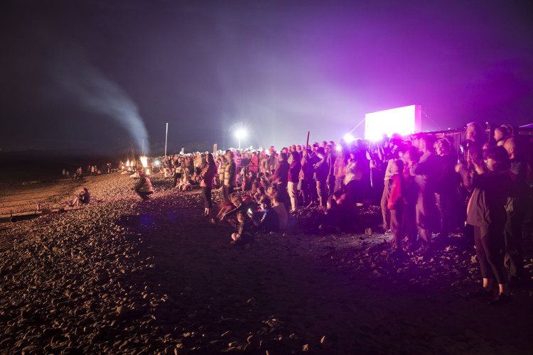 Appreciating Powdermonkey's fire and light display on the beach